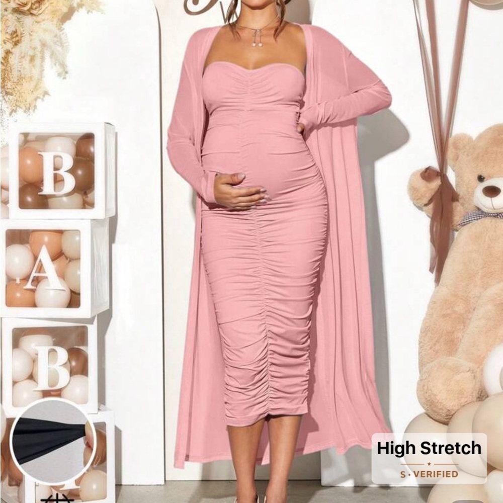 SHEIN Pink Ruched Bodycon Maternity Dress Sweetheart Neckline